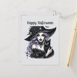 Happy Halloween witch spell books Holiday Postcard