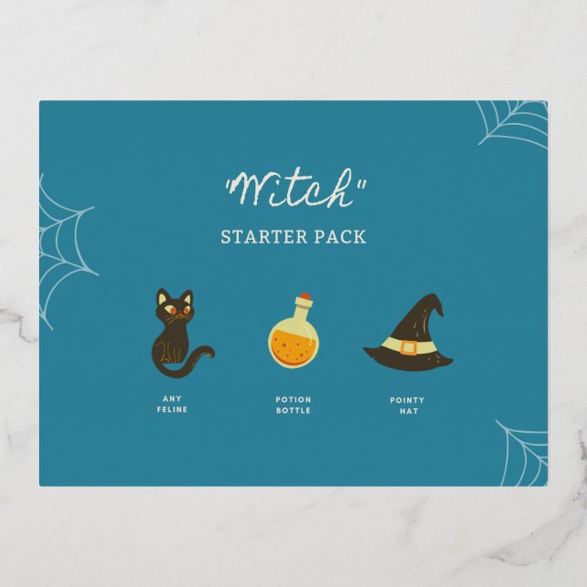 Happy Halloween Witch Starter Pack Foil Holiday Postcard (Front)