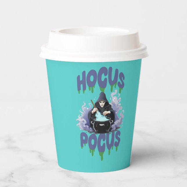 Happy Halloween Witch Stirring Their Potion Pot Paper Cups (Back)