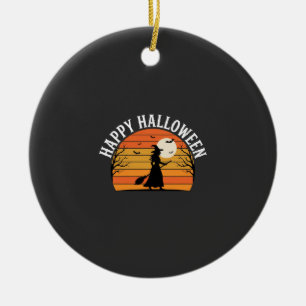 Happy Halloween Witch Sunset Design_1 Ceramic Ornament
