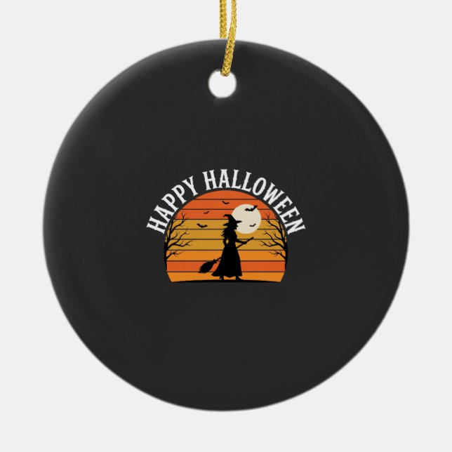 Happy Halloween Witch Sunset Design_1 Ceramic Ornament (Front)