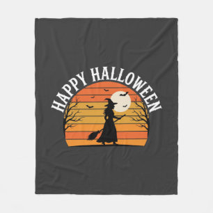 Happy Halloween Witch Sunset Design_1 Fleece Blanket
