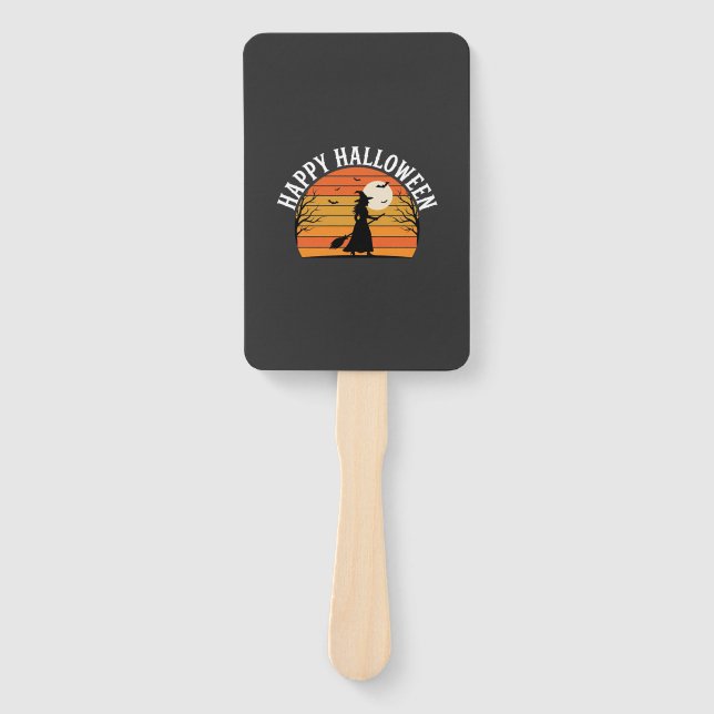 Happy Halloween Witch Sunset Design_1 Hand Fan (Front)