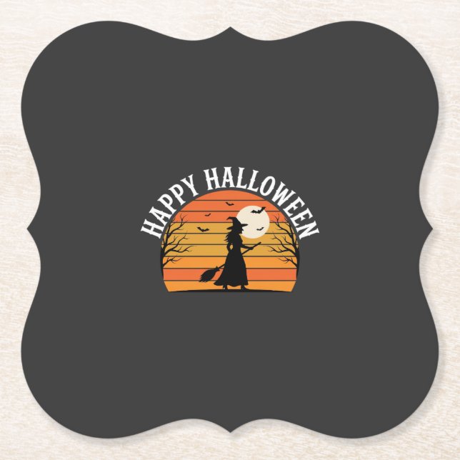 Happy Halloween Witch Sunset Design_1 Paper Coaster (Front)