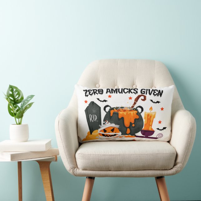 Happy Halloween Witch with her Broom Orange Throw Lumbar Cushion (Chair)