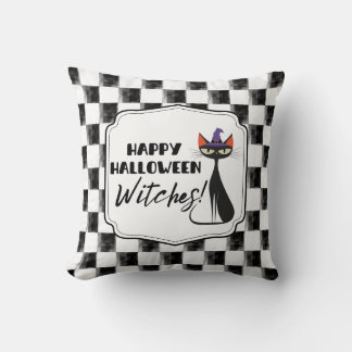 Happy Halloween Witches! Black Witch Kitty Cushion