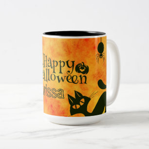Happy Halloween Witches Cats Spiders Owls Pumpkins Two-Tone Coffee Mug