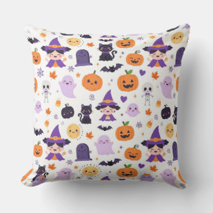 Happy Halloween Witches Ghosts Cats Bats Pumpkins Cushion