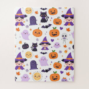 Happy Halloween Witches Ghosts Cats Bats Pumpkins Jigsaw Puzzle