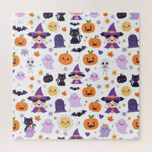 Happy Halloween Witches Ghosts Cats Bats Pumpkins Jigsaw Puzzle