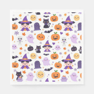 Happy Halloween Witches Ghosts Cats Bats Pumpkins Napkin