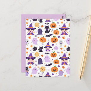 Happy Halloween Witches Ghosts Cats Bats Pumpkins Postcard