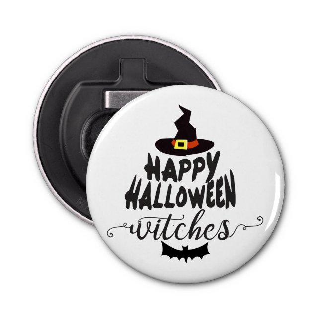 Happy Halloween Witches Typography Halloween Bottle Opener (Front)