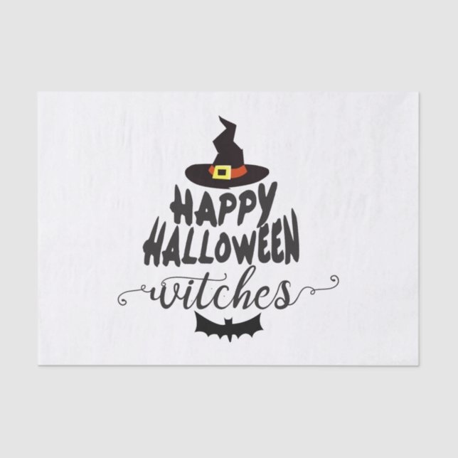 Happy Halloween Witches Typography Halloween Tissue Paper (Front)