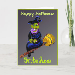 Happy Halloween Witches Witch On Broomstick Card