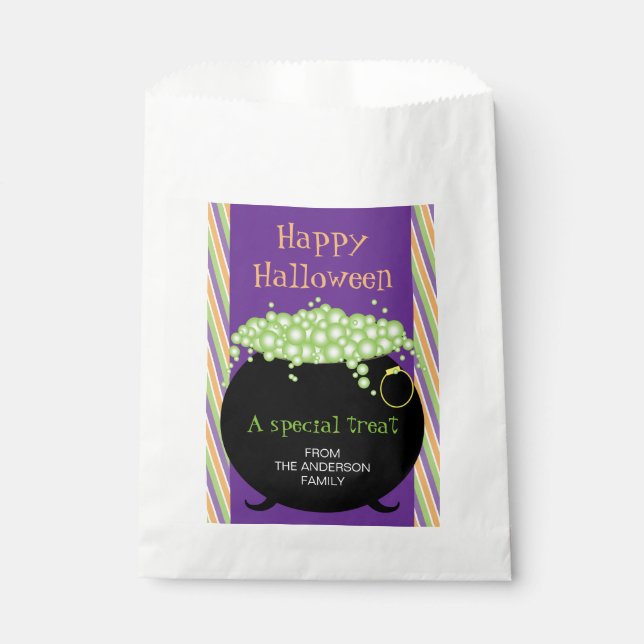 Happy Halloween, Witch's Pot, Personalised Favour Bag (Front)