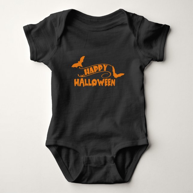 Happy Halloween with Bats & Spiders Baby Bodysuit (Front)