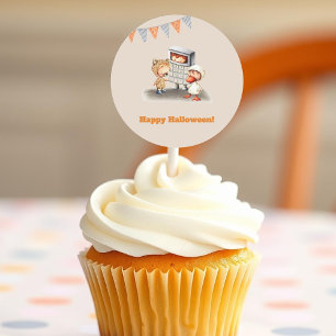 Happy Halloween with bear, duck and calculator kid Classic Round Sticker