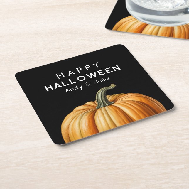 Happy Halloween with big pumpkin Square Paper Coaster (Angled)