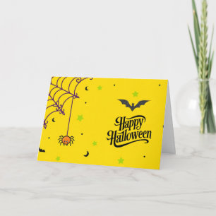 Happy Halloween with Black Bat and Spider web Card