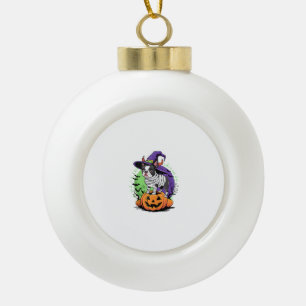 Happy Halloween with Boston Terrier Mummy & Witch Ceramic Ball Christmas Ornament