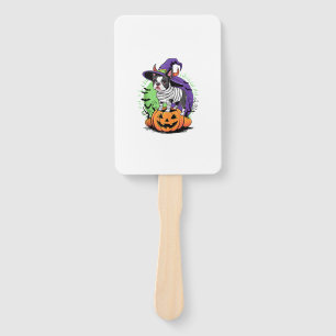 Happy Halloween with Boston Terrier Mummy & Witch Hand Fan