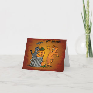 Happy Halloween with Cat Bat Dog and Spider Card