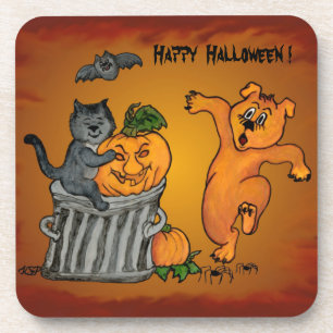 Happy Halloween with Cat Bat Dog and Spider Coaster