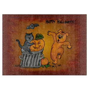 Happy Halloween with Cat Bat Dog and Spider Cutting Board