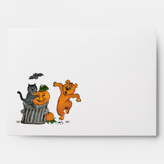 Happy Halloween with Cat Bat Dog and Spider Envelope (Front)