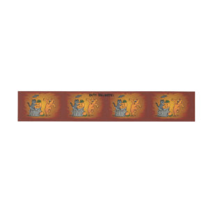 Happy Halloween with Cat Bat Dog and Spider Invitation Belly Band