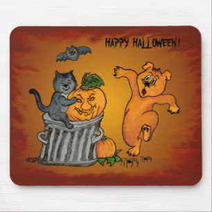 Happy Halloween with Cat Bat Dog and Spider Mouse Pad