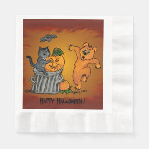 Happy Halloween with Cat Bat Dog and Spider Napkin