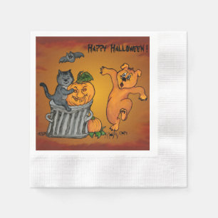 Happy Halloween with Cat Bat Dog and Spider Napkin