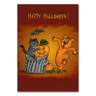 Happy Halloween with Cat Bat Dog and Spider Table Number