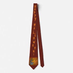 Happy Halloween with Cat Bat Dog and Spider Tie