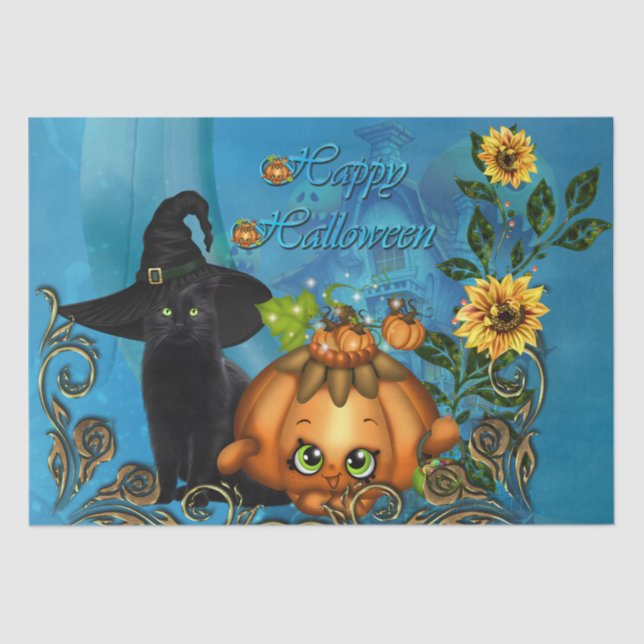 Happy Halloween with funny cat Tissue Paper (Front)