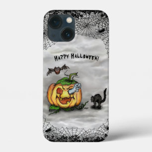 Happy Halloween with Ghost Cat Bat Pumpkin iPhone 13 Mini Case