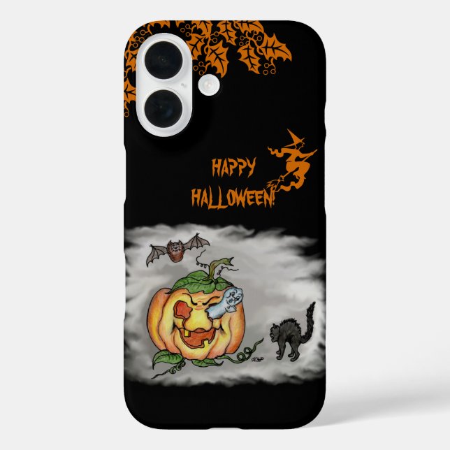 Happy Halloween with Ghost Cat Bat Pumpkin Case-Mate iPhone Case (Back)