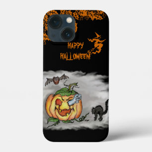 Happy Halloween with Ghost Cat Bat Pumpkin iPhone 13 Mini Case
