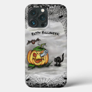 Happy Halloween with Ghost Cat Bat Pumpkin iPhone 13 Pro Case