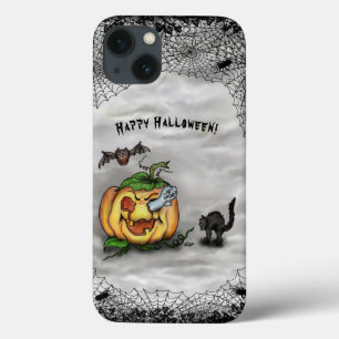 Happy Halloween with Ghost Cat Bat Pumpkin iPhone 13 Case