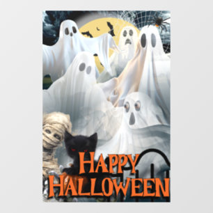 Happy Halloween with Ghosts, Mummy, and Black Ca
