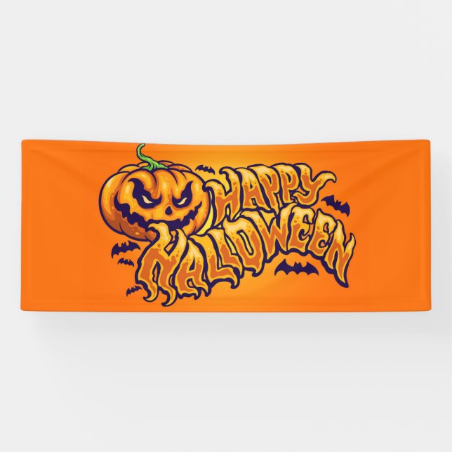 Happy Halloween with Jack O Lantern House Flag Banner (Horizontal)