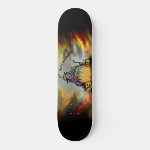 Happy Halloween with Witch, black Cat and Pumpkin Skateboard