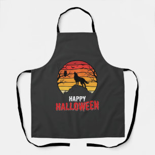 Happy Halloween Wolf Sunset Vector Apron