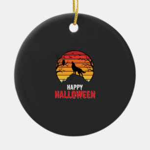 Happy Halloween Wolf Sunset Vector Ceramic Ornament