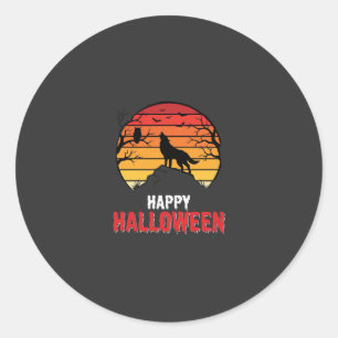 Happy Halloween Wolf Sunset Vector Classic Round Sticker