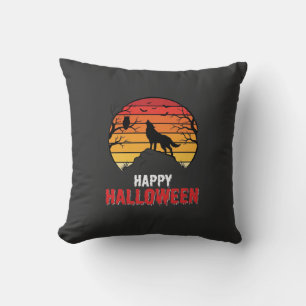 Happy Halloween Wolf Sunset Vector Cushion
