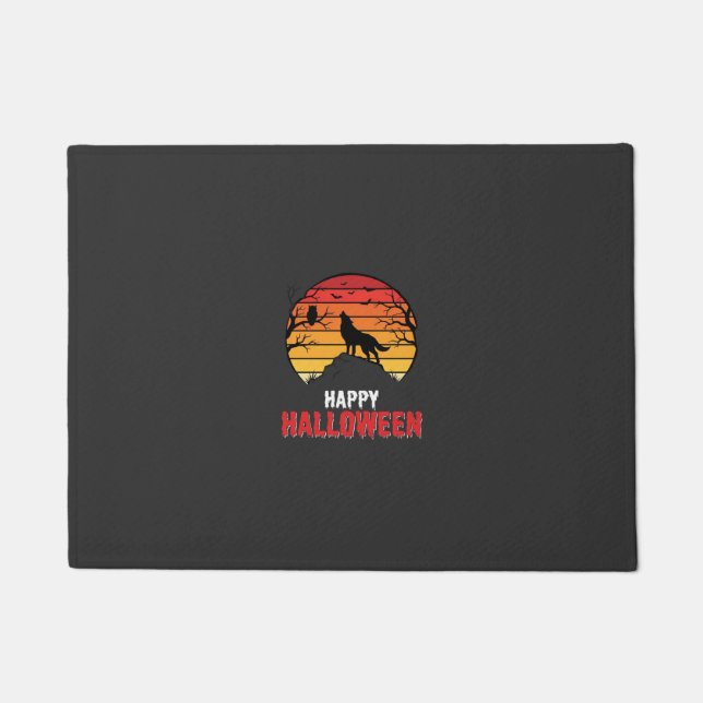Happy Halloween Wolf Sunset Vector Doormat (Front)
